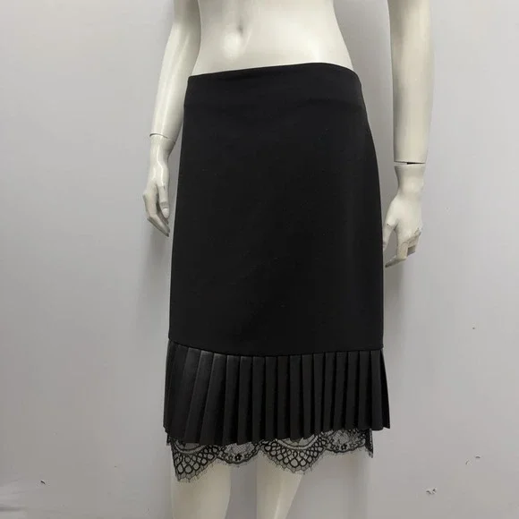 Karl Lagerfeld Skirt Black Vegan Leather Pleated Bottom Size 12 - Picture 2 of 7